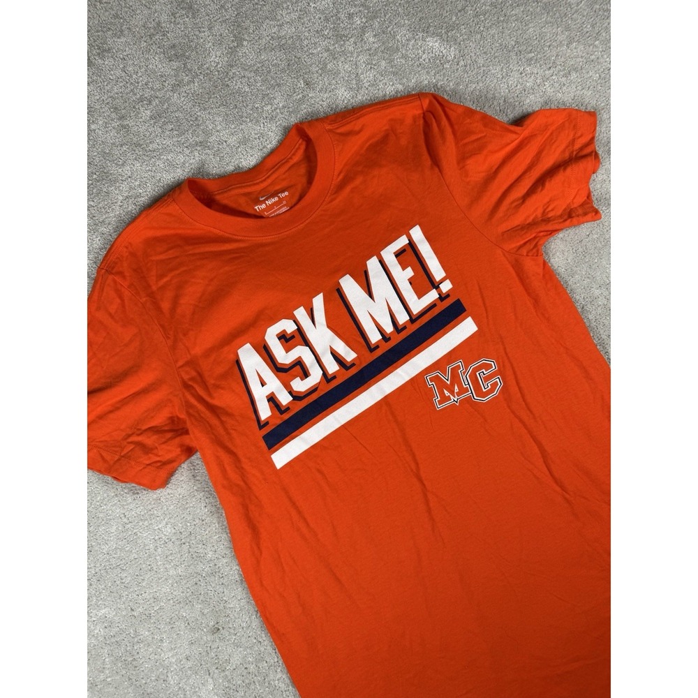 Nike Shirt Mens Small Orange Crewneck "Ask Me" Short Sleeve Tee Flawless